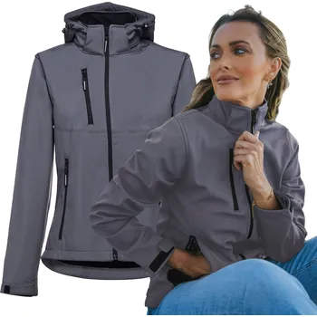 Moto bunda Dámská nepromokavá bunda SOFTSHELL s fleecem a odnímatelnou kapuce, šedá, velikost L