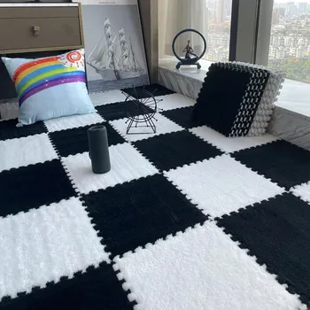 Měkký pěnový koberec puzzle 30x30 cm | dětská podložka - Černá Bílá , 10 KS