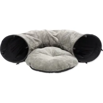 Hračka pro kočku Tunel Magic Cat plyš tvar U s polštářkem šedý 95x26cm