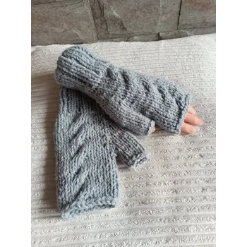 Rukavice Ručně pletené bezprsté rukavice šedé