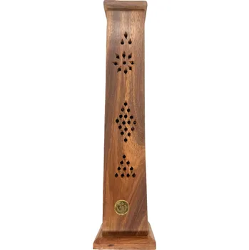 Vonná tyčinka Mani Bhadra Mani Bhadra Stojánek na vonné tyčinky dřevěný Věž se symbolem OM, 30 x 6 cm