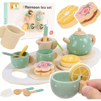 Dřevěná hračka Dřevěná Sada na Čaj pro Děti: Šálky, Konvička + Citron