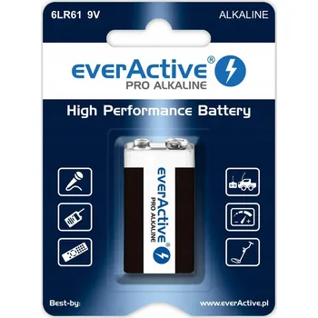 Článková baterie Alkalická baterie 6LR61 9V R9, blistr 1 kus, everActive Pro 650mAh