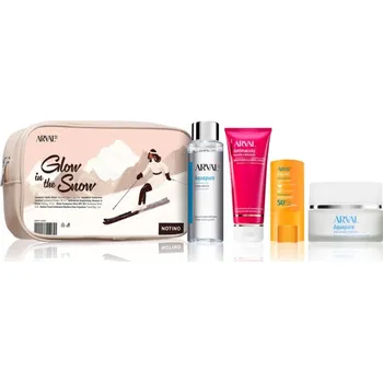 Kosmetická sada Arval Glow in the Snow Arval Aquapure Hydra Water osvěžující čisticí micelární voda 100 ml + Arval Aquapure Hyaluronic Comfort hydratační krém proti stárnutí 30 ml + Arval Antimacula Brightening Cleanser & Scrub čisticí peelingový krém pro rozjasnění plet