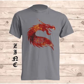 Pánské tričko panske-levne-bavlnene-vtipne-tricko-potisk-drak-Targaryen Barva: Zinc - zinková, velikost: L