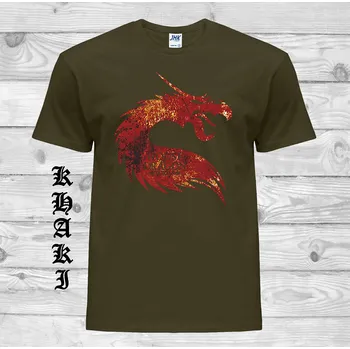 Pánské oblečení panske-levne-bavlnene-vtipne-tricko-potisk-drak-Targaryen Barva: Khaki, velikost: M