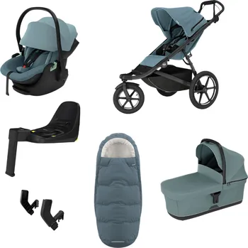 Kočárek THULE Urban Glide 3 Mid Blue magnetická spona + korba Mid Blue + autosedačka Maple + báze Alfi + fusak Elements M/L Dark Slate + adaptér MC