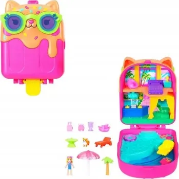 PANENKA POLLY POCKET KOČIČKA LED NA TYČI HOTELIK hrací sada +4 roky