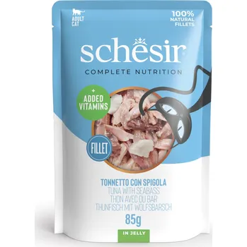 24x85g Schesir Complete Nutrition Fillet v želé - tuňák s mořským vlkem