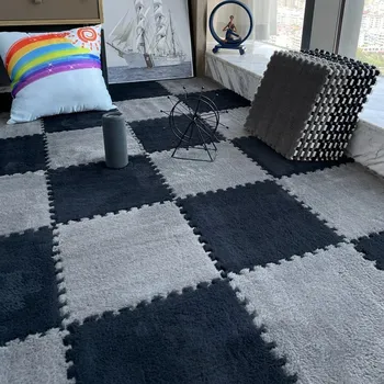 Měkký pěnový koberec puzzle 30x30 cm | dětská podložka - Černá Šedá , 10 KS