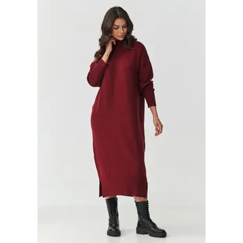 Dámské šaty midi šaty s rolákem S166 Barva: Bordová, Velikost: ONE SIZE