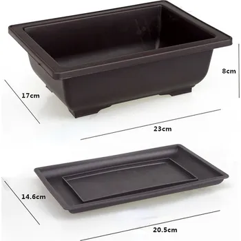 Plastový bonsai květináč s miskou | truhlík 1+1 ks - Obdélník-M , Květináč x Zásobník