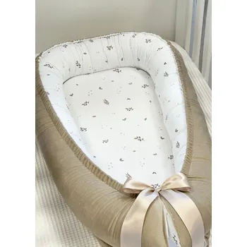 Hnízdečko pro miminko Oboustranné hnízdečko pro miminko - béžové s lístky