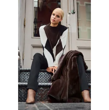 Dámská mikina Svetr Monari 809478 hnědý s diamantovým vzorem Velikost: 38