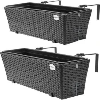 Květináč Sada 2 květináčů z polyratanu | černá