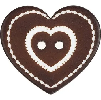Knoflík Knoflíky Žirovnice Srdce perníkové, 3,5 × 3 cm - 3 ks, tmavě hnědé