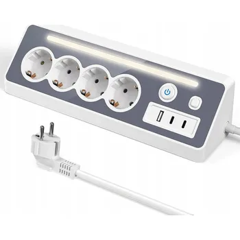 Napájecí kabel PRODLUŽOVACÍ KABEL zásuvková lišta 1.5 m 4 zásuvky + 1x USB + 2x USB C 16 A 3680 W