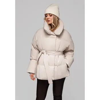 Dámská parka Larica Dámská prošívaná bunda s páskem a límcem OW-JAHP-0106 v1 Barva: Béžová, Velikost: M/L