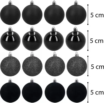 Vánoční ozdoba Vánoční Baňky choinkowe nietłukące czarne 5 cm sada 16 kusů mix malých ozdob