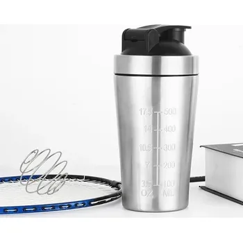 Shaker Nerezový fitness šejkr na protein s odměrkou | šejkr, sportovní láhev - 500ml-stříbrná