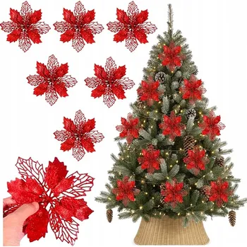 Vánoční dekorace GWIAZDA BETLEJEMSKA CZERWONA 6 ks DEKORATIVNÍ KVĚTINA NA VÁNOČNÍ STROMEČEK