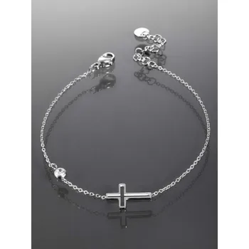 Náramek Prosperk Náramek z chirurgické oceli s křížkem a čirým krystalkem S3491