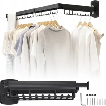 Sušák na prádlo NÁSTĚNNÁ SUŠÁK NA PRÁDLO ČERNÁ 3-SKLÁDACÍ PRO PRÁDLO A KOUPELNU