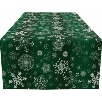 ubrus Vánoční BĚHOUN z veluru 40x180 cm velvet zelený se sněhové vločky