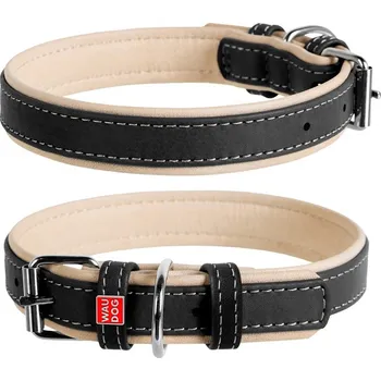 Obojek pro psa WAU DOG Plochý kožený obojek Soft černo béžový Obvod krku: 27-36cm, šířka: 15mm