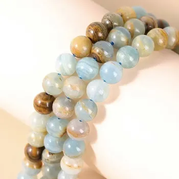 Přírodní kámen Modrý kalcit přírodní korálky 6–10mm | šperky - Přírodní modrý kalcit , 5-6mm approx 60pcs