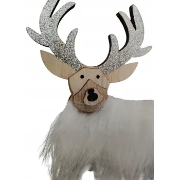 Obraz Dřevěný Sob dekorativní Figurka s růžovou kožešinou a flitry 22,5 cm