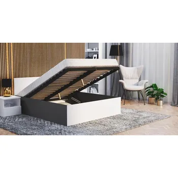 Postel Manželská postel PANAMA 160x200 se zvedacím dřevěným roštem ŠEDÁ BÍLÁ