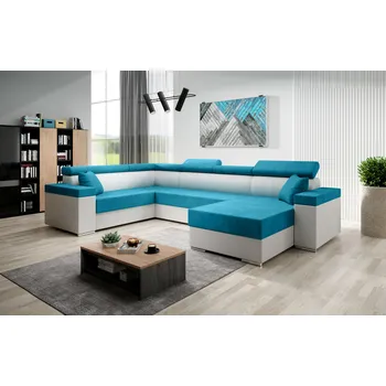 Sedací souprava Rozkládací sedací souprava do U LEXIA - bílá / modrá, levý roh