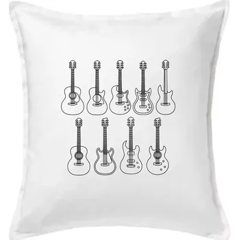 Polštář Typy kytar černé kresby - Polštář 50x50 - 50x50 - Pouze potah ( Bílá )