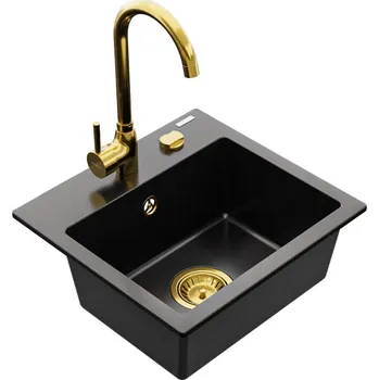 Kuchyňský dřez MEXEN/S - Milo granitový dřez 1-miska včetně baterie Telma, černá 6505-77-670200-50