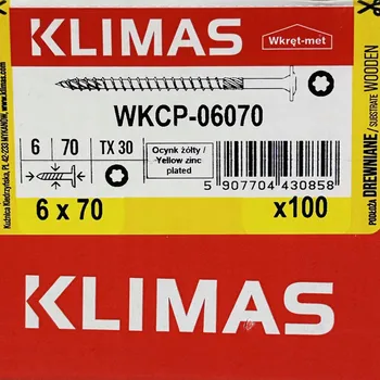 Vrut Vruty do dřeva 6x70mm tesařské WKCP s talířovou hlavou, torx T30, 100 ks