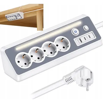 Napájecí kabel Zásuvková Lišta Prodlužovací Kabel Síť 1.5 m 4 USB zásuvky Nabíječka Vypínač