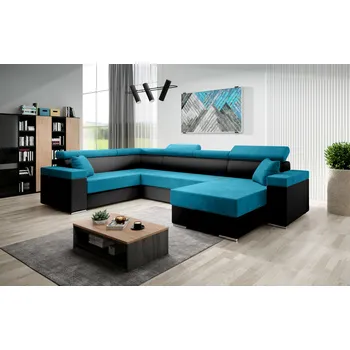 Sedací souprava Rozkládací sedací souprava do U LEXIA - černá / modrá, levý roh