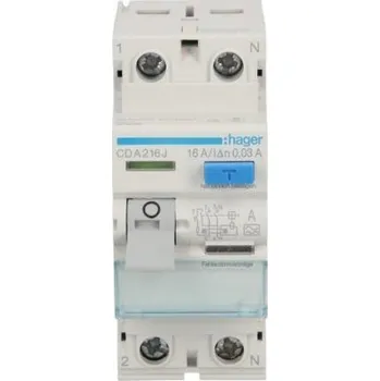 Proudový chránič Proudový chránič 1P+N 16A 30mA 6kA Typ A CDA216J HAGER