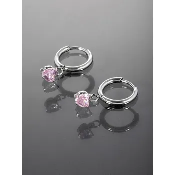 Náušnice Prosperk Náušnice kroužky s růžovým zirkonem srdíčko S5297