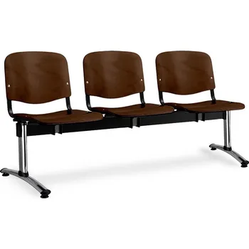 Dřevěné lavice ISO, 3-sedák, chromované nohy - ořech + doprava ZDARMA