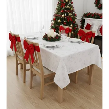 Ubrus gobelinový vánoční, Stříbrné Vločky, bílý