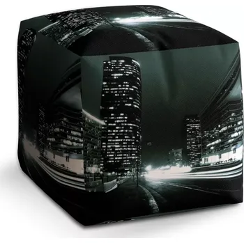 Taburet Sablio Taburet Cube Noční ulice: 40x40x40 cm