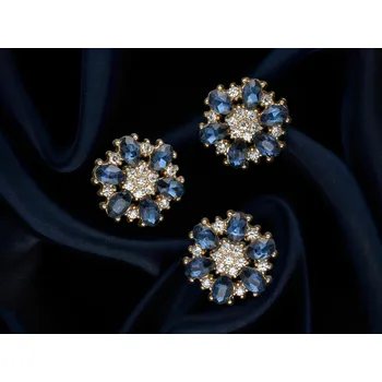 Knoflík Zlato-modrý ozdobný knoflík – květ s krystaly