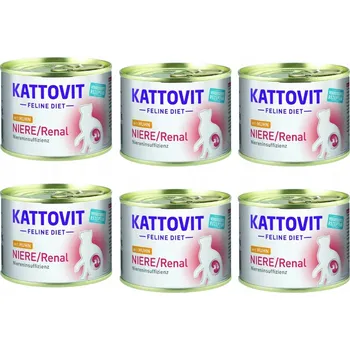 Krmivo pro kočku Kattovit NiereRenal Dietní Vlhké krmivo pro Kočky Kuřecí na Ledviny Sada 6x185g