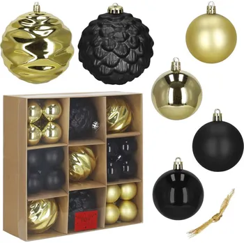 Vánoční dekorace Springos Vánoční baňky zlato-černé mix - 12/6 cm, sada 37ks CA0962