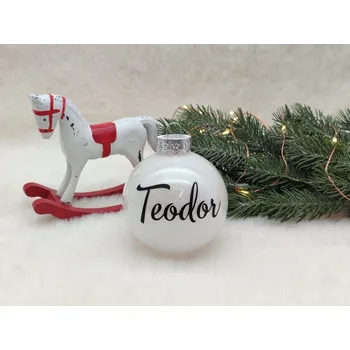 Vánoční ozdoba D-decor Vánoční baňka se jménem Bílá - D-decor 8 cm Bílá
