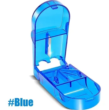 Dávkovač léků Řezačka pilulek s bezpečnostním krytem | Kráječ tablet, dělič prášků - modrá