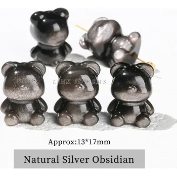 Přívěsek Přírodní kámen va tvaru medvídka | přívěsek 1 ks - stříbrný obsidián