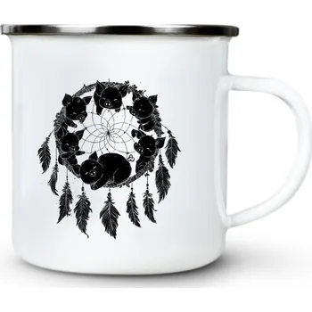 Lapač snů, prasátko, černý potisk - Plechový hrnek VELKÝ 400ml (500 ml po okraj) - 400 ml